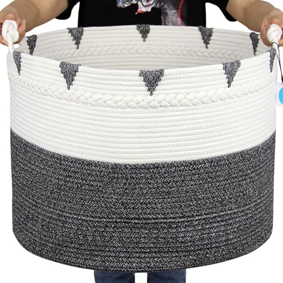 Brand New Large Blanket Basket 22"x16" Gray&Cream White - Picture 6 of 11